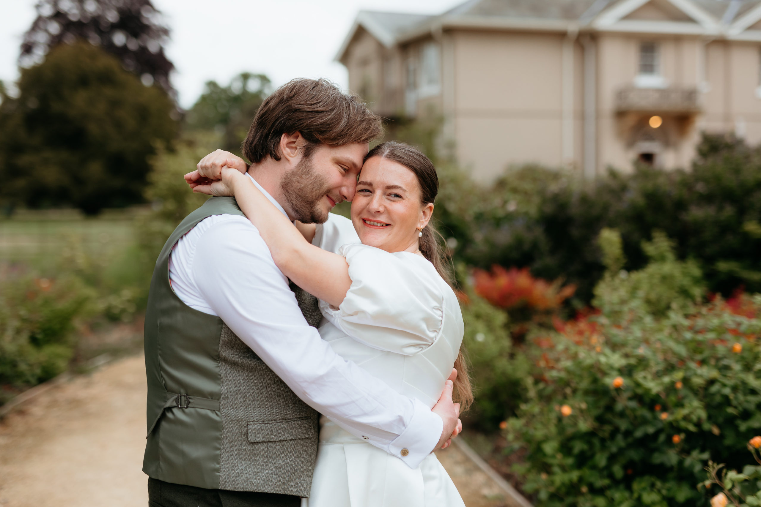 A wedding couple at Burtonfields Hall near York